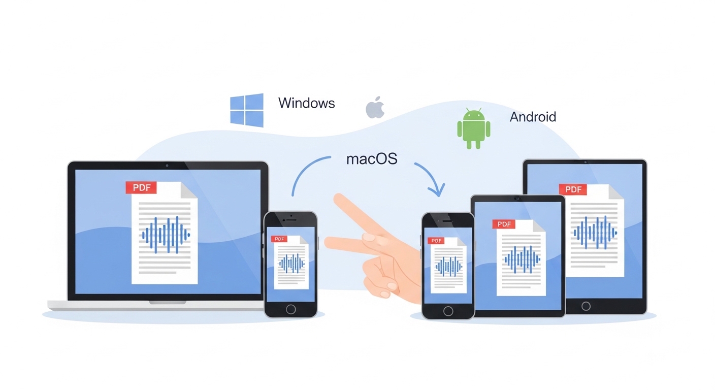 Step-by-step guide to listening to PDFs on any device — computer, phone, and tablet with ReadLoudly