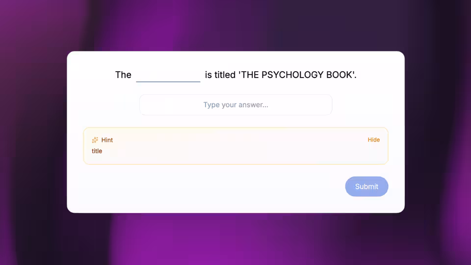 A ReadLoudly fill-in-the-blanks question with an answer box and an optional hint