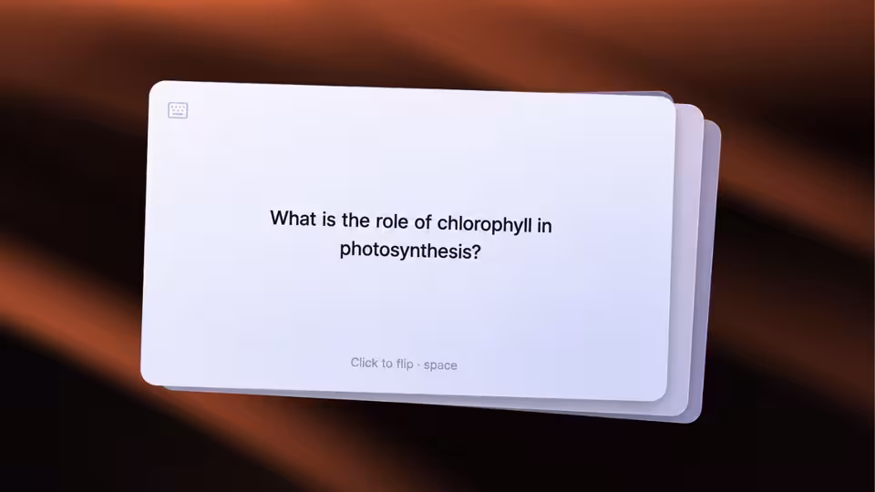 A ReadLoudly flashcard asking about the role of chlorophyll in photosynthesis, with a prompt to click or press space to flip